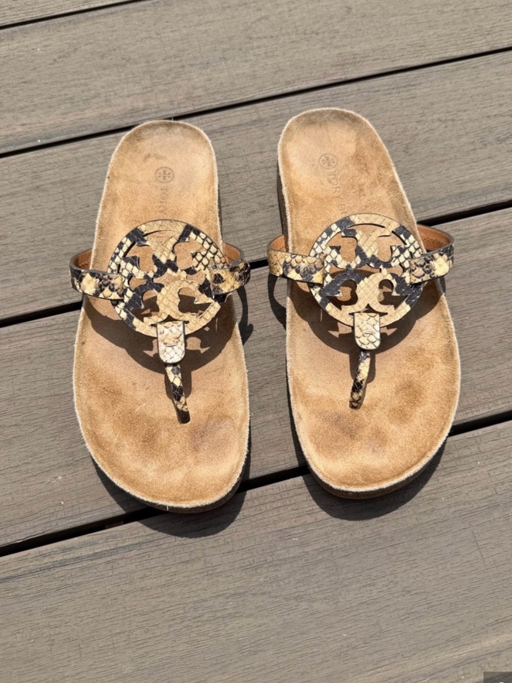 Tory Burch Snake-Print Miller Thong Sandals - Beige & Black